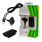 Bateria Para Controle Xbox 360 Com Cabo E Carregador Preto