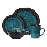 Elama Stoneware Ocean Blue Juego De 16 Piezas.