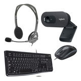 Combo Kit D Pc Teclado Y Mouse + Auricular + Webcam Logitech