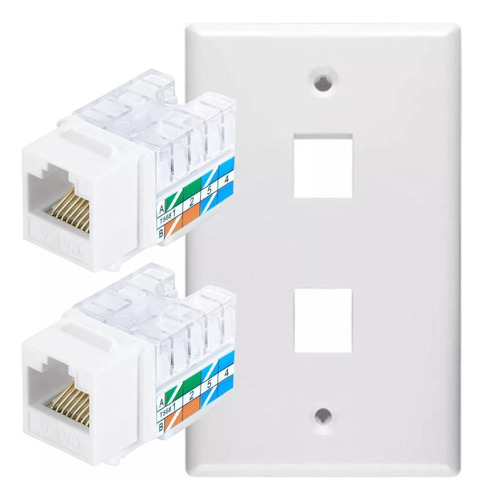 Pack 25 Modulo Rj45 X2 Cat6 De Red Jack Con Tapa Muro Doble