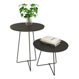 Conjunto Mesa Apoio Lateral Pé Preto Tampo  Preto