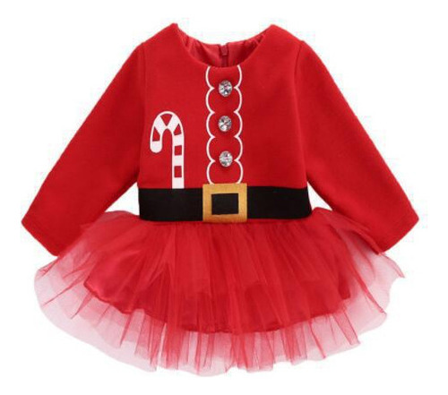 Vestido Navideño Festivo De Malla De Manga Larga Para Niñas