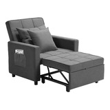 Sillón Cama Individual Reclinable; 3 En 1, Franela Dark Gray