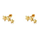 Aretes Broquel Tres Estrellas. Oro 10k. Niña | Dama | Adulto