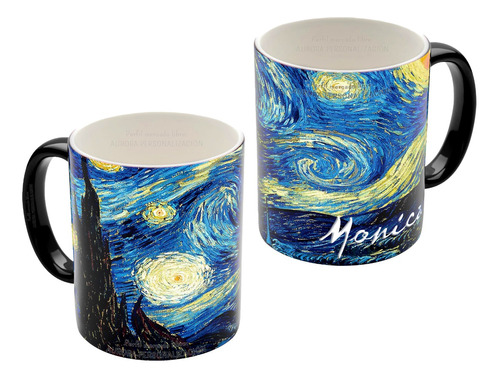 Taza Mug Mágico Noche Estrellada Van Gogh Arte Con Tu Nombre