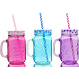 Mason Jar Frasco Tarro Colores Fiesta Popote 470 Ml - 6 Pzs