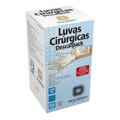 Luva Cirúrgica Estéril em látex com pó 50 Pares (100) unidades Branca Tamanho 7.0 Descarpack | Frete grátis