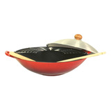 Wok Hierro Fundido Esmaltado Rojo 37 Cms