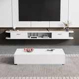 Rack Tv 140x24x18cm Flotante Melamina Home 2 Cajones