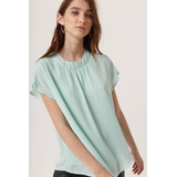 Blusa Remera Gasa Forrada Manga Corta Cuello Redondo Mujer