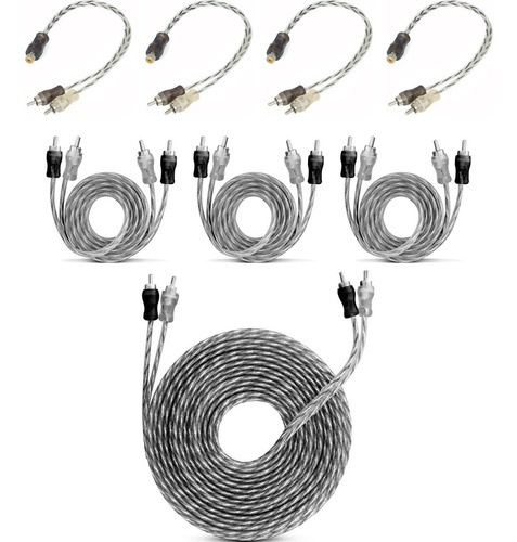 Kit 4 Cabos Y Injetado 1f 2m + 3 Rca 1 Metro + 1 Rca 5 Mts