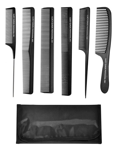 Lucydan Kit X6 Peines Modelar Corte Peluquería Barbería Pelo Color Negro