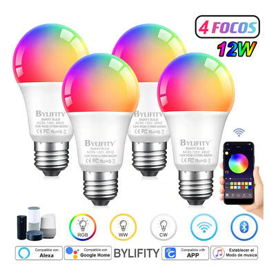 Bylifity 4pcs Focos Wifi Inteligente Led Para Alexa Rgb Luces Bulbos, Foco Led E27 12w, Control Remoto De Cozylife App Y Control De Voz, Focos Inteligente Compatible Con Ios, Android, Alex | MercadoLibre