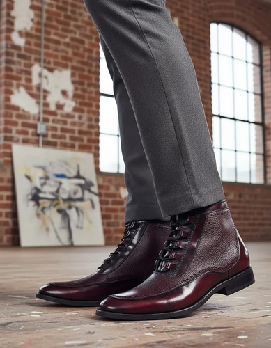 Bota Casual Elegante Caballero Brogue Piel Vino Camaleón