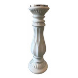 Candelabro De Vidrio Mercurizado Blanco Con Plata 38 Cms