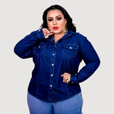 Camisa Plus Size Jeans Blusas Femininas Social Manga G1 G2