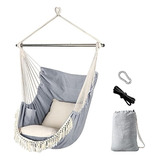 Hamaca Tipo Silla Colgante De Algodón Y Macramé, Gris-blanco