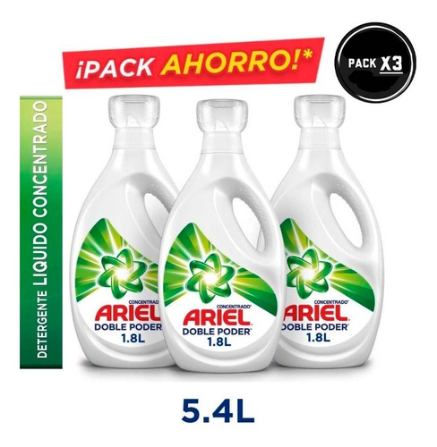 Detergente Liquido Ariel Pack 3u Doble Poder 1.8l