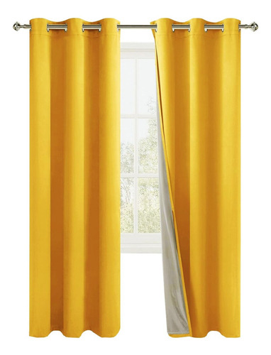 Cortina Blackout 100% Anti Luz, 2 Paños 140x220 Textura Lino Color Amarillo