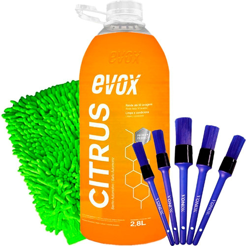 Shampoo Automotivo Citrus 2.8l Ph Neutro Evox Luva + Pinceis