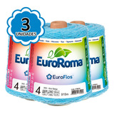 Kit 3 Barbante Euroroma 600g Fio N4 - Cor: 900 Azul Bebê