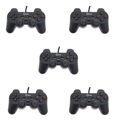 Kit 5 Dualshock 2 Com Fio Ps2 Preto Lotus Lt-ct007