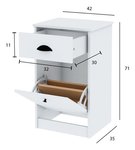 Mesa Mesita De Luz Con Botinero Y Cajon Con Herrajes Metal Color Blanco