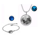 Pulsera Y Collar Luna Llena Brillan Oscuridad Envío Gratis