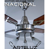 Ventilador De Techo Pala Madera Nacional + Plafon 3 Luces 