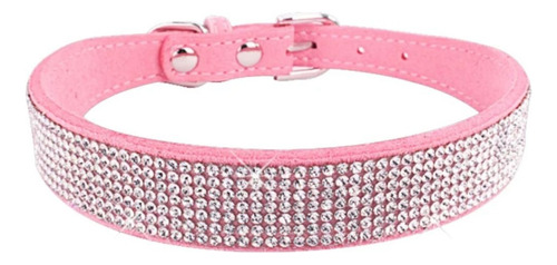 Coleira Colar Ajustável Pet Strass Brilhante Cachorro Gato Cor Rosa Tamanho Da Coleira P