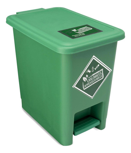 Caneca De Reciclaje Plástica Papelera Con Pedal 8 Lts Color Verde