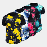 Kit 4 Camisa Longline Oversized Camisetas Masculina Floral