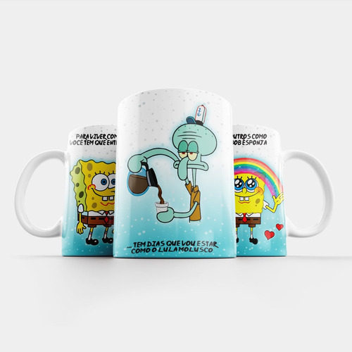 Caneca De Porcelana Bob Esponja E Lula Molusco