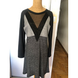 Hermoso Vestido Lanilla ,gama Gris ,con Transparencia