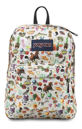 Mochila Jansport Superbreak Multi Stickers Full Color Negro Diseño De La Tela Estampada