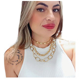 Colar 15 Colares Choker Elos Folheados A Ouro Banho Verniz 