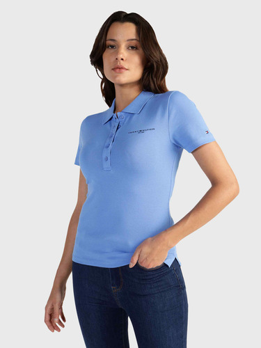 Polo Con Logo Estampado Azul De Mujer Tommy Hilfiger