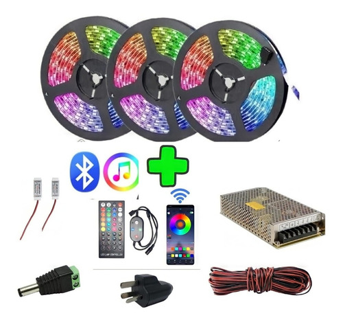 Tira Led 15 Metros Rgb 5050 Lineales Audioritmico Bluetooth 