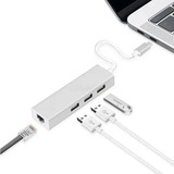 Tipo C Hub Rj45 Lan + 3 Puertos Usb 2.0 Para Mac