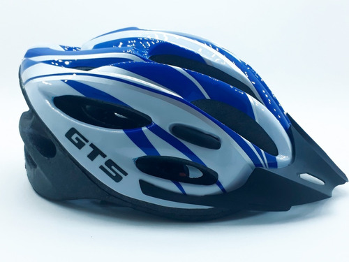 Capacete Com Sinalizador Led Ciclismo Bike Azul Branco Gts