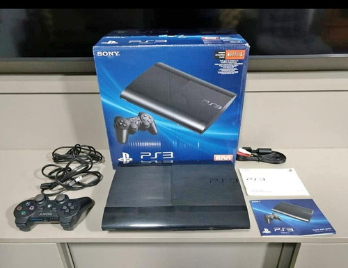 Playstation 3 Super Slim 500gb + 2 Controles Novos + 3 Jogos Fisicos (fifa, Formula 1 E Battlefield)