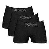 Kit 3 Cuecas Boxer Zorba Algodão Preta Sem Costura 781