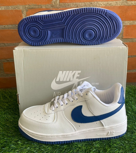 Tenis Originales Nike Air Force 1 Piel Blanco Y Azul Rey22.5