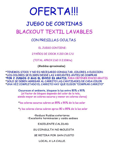 Juego De Cortinas Blackout Textil Presillas Ocultas Oferta!