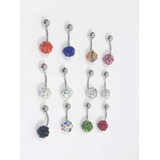 Piercing De Umbigo Pequeno Com Strass Na Bolinha Kit 6 Peças