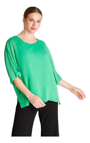 Blusa Tipo Tunica Manga Corta Lurex - Verde