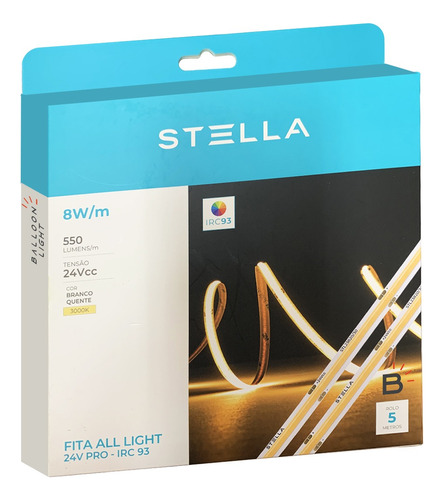Fita Led Stella Cob All Light Profissional 8w/m Stl23820/30 Luz Branco-quente Tensão De Operação 24v 24v