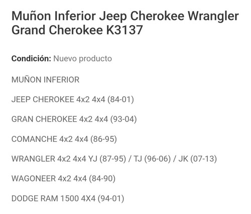 Muon Inferior Jeep Gran Cherokee Wrangler Dodge Ram K3137 Foto 2