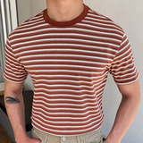 Camiseta Tejida Para Hombre, Ropa Casual O Camisetas A Rayas