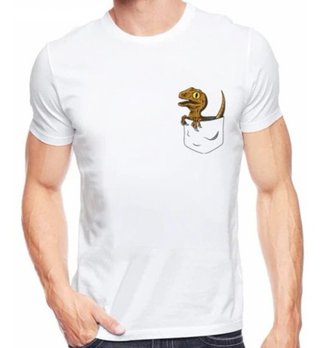 Playera Camiseta Algodon Modelo Dinosaurio En Bolsillo T Rex